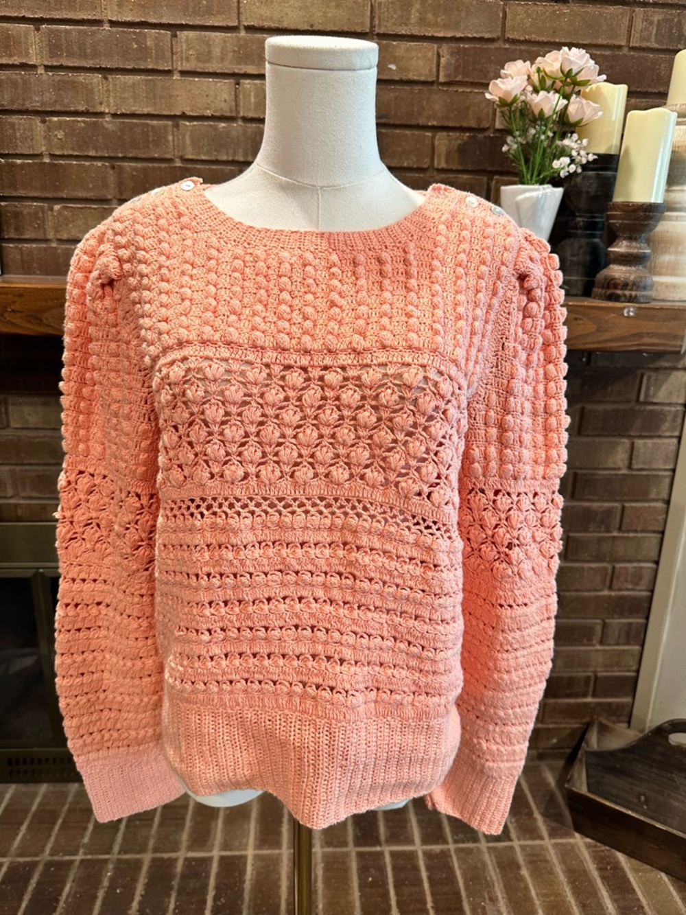 NWT Free People Penny Crochet Pullover Sweater Paradise Peach Pink Size Large